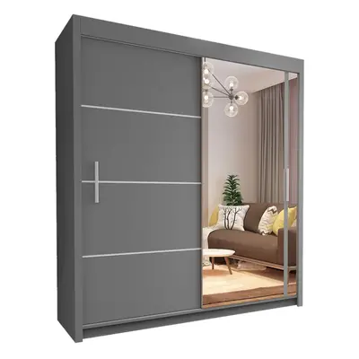 (203cm, Grey) Sliding Mirror Door Wardrobe | Vision