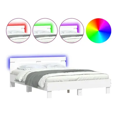 (white, x cm) vidaXL Bed Frame with Headboard and LED Bed Base Bedstead Matress Foundation