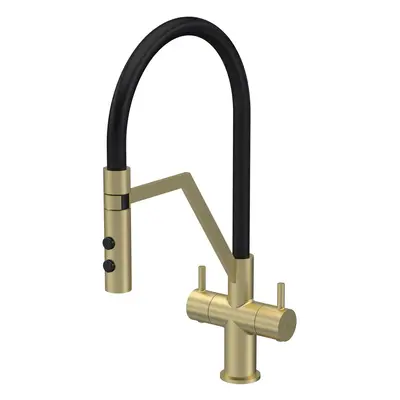 Modern Kitchen Mono Mixer Tap with Lever Handles, 436mm - Brushed Brass