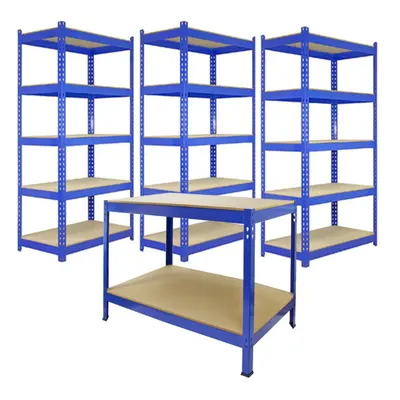 3 x Blue Racking Unit 90cm Tier & Workbench Garage Storage Warehouse Shelving