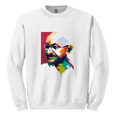 (3XL) Mahatma Gandhi Hindi Indian Hero Men White Sweat Sweater Jumper Sweatshirt