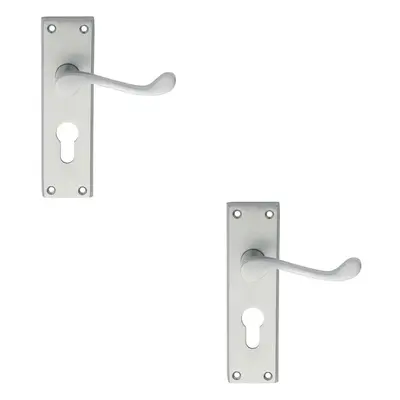 2x PAIR Victorian Scroll Handle on Euro Lock Backplate x 43mm Satin Chrome