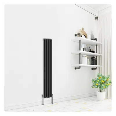 (Vertical 1600x236mm - Double) NRG Premium Black Radiator Oval Column Designer Central Heating U