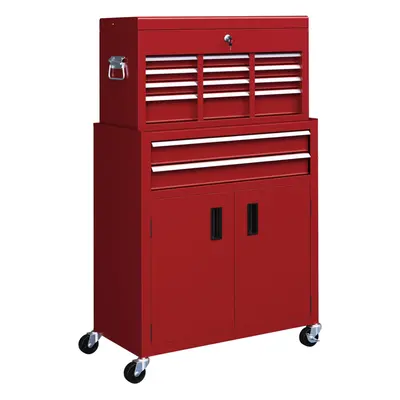 HOMCOM Top Chest and Roller Cabinet Combo Metal Tool Cabinet on Wheels Red