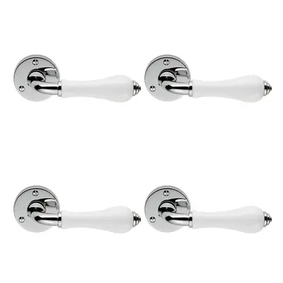 4x PAIR Porcelain Handle with Ringed Detailing 58mm Round Rose Polished Chrome