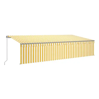 vidaXL Manual Retractable Awning with Blind&LED 6x3m Yellow&White Patio Awning