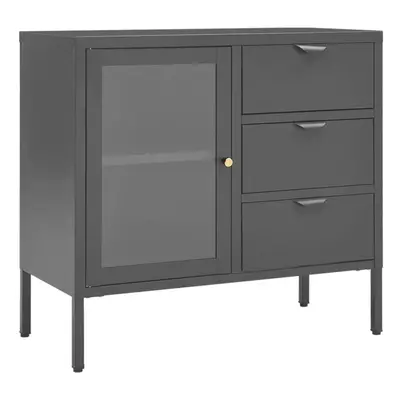 vidaXL Sideboard Anthracite Steel and Tempered Glass Storage Book Side Cabinet