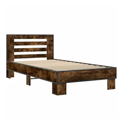 (smoked oak, x cm) vidaXL Bed Frame Home Bed Base Sonoma Oak 90x200 cm Engineered Wood and Metal