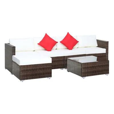 Outsunny Pieces Rattan Furniture Set Garden Sofa Conservatory Wicker Brown