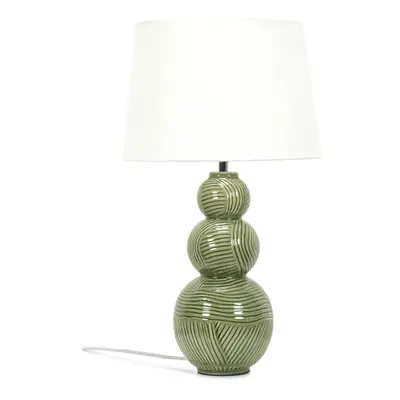 Green Ceramic Stacked Balls Table Lamp White Tapered Shade Light