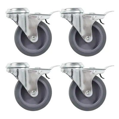 (16 pcs) vidaXL Bolt Hole Swivel Casters with Double Brakes Trolley Wheel Caster TPR