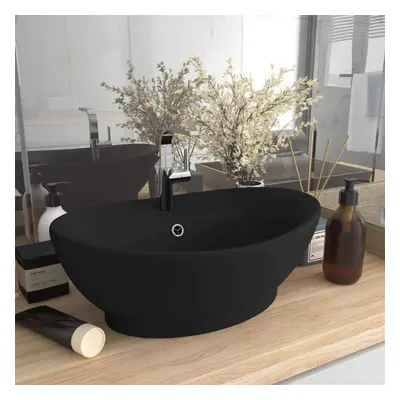 vidaXL Luxury Basin Overflow Oval Matt Black 58.5x39 cm Ceramic