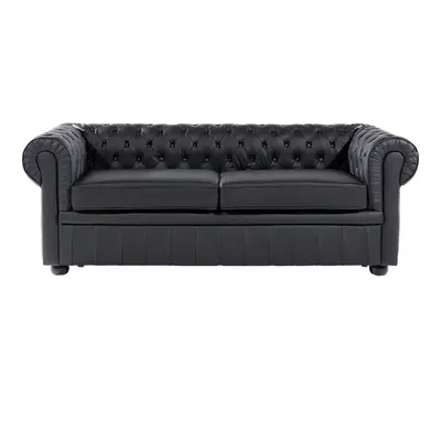 3 Seater Leather Sofa Black CHESTERFIELD