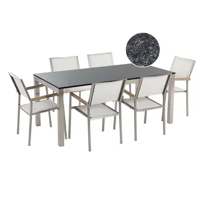 Garden Dining Set Seater GROSSETO Granite Flamed Black/ White