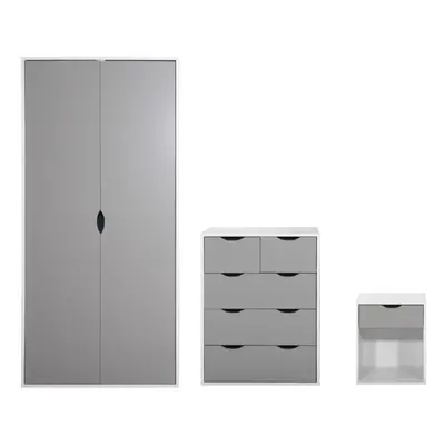 3 Piece Bedroom Furniture Set Wardrobe 3+2 Chest Drawers Bedside White & Grey