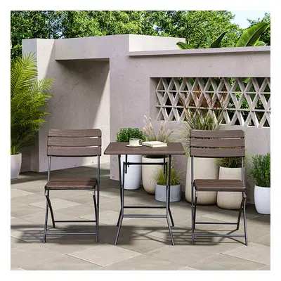 (Brown) 3-Piece Plastic Outdoor Folding Table and Chairs Set