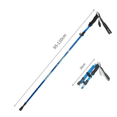 (Blue 95-110) Anti Shock Walking Stick Telescopic Trekking Ultralight Aluminum Alloy Tactical Ca