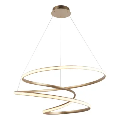 Satin Gold Large Ceiling Pendant Tape Light & Matt White Diffuser Warm White LED