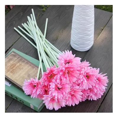 (Pink) 10Pcs Sunbeam Artificial Flower Mum Gerber Daisy Bridal Bouquet Silk Wedding Party Flower