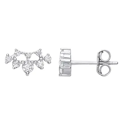 Jewelco London Ladies Sterling Silver Cubic Zirconia Tiara Cluster Stud Earrings - GVE745