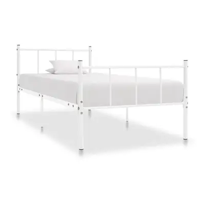 vidaXL Bed Frame White Metal 90x200cm Bedroom Furniture Classic Accessory