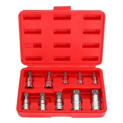 (Red) 10pcs Red/Blue XZN12 Point Tamper Proof Socket Adapter Set Triple Square Spline Bit Socket