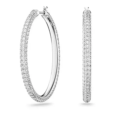 Swarovski Stone hoop earrings, White, Rhodium plated