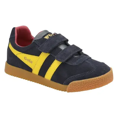 (8K UK, Navy/Sun) Gola Kids Childrens Harrier Strap Hook & Loop Contrast Suede Trainers Sneakers