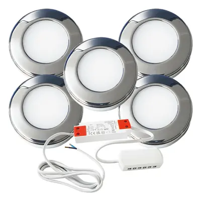 5x 2.6W LED Kitchen Cabinet Surface Spot Lights & Driver Chrome Natural White