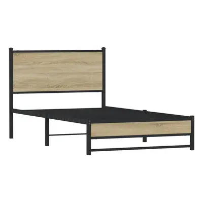 vidaXL Metal Bed Frame with Headboard Bed Base Bedstead Sonoma Oak 100x190 cm