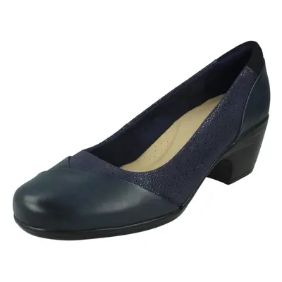 (Navy, UK 7) Ladies Clarks Court Shoes Emily Alexa - Black Combi Leather - UK Size 4.5D - EU Siz