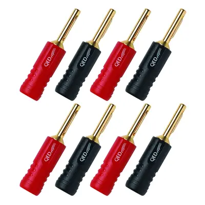 (8 Screwloc Forte Banana Plugs) QED Screwloc Forte Gold Plated 4mm Banana Plugs for Speakers and