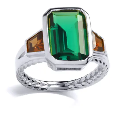 (M) Jewelco London Sterling Silver Created Emerald & Garnet CZ Fancy Ring Cocktail Ring - GVR917