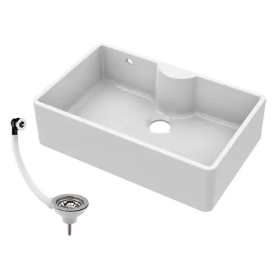 795mm - Single Bowl Fireclay Butler Kitchen Sink - Tap Ledge, Overflow & Waste