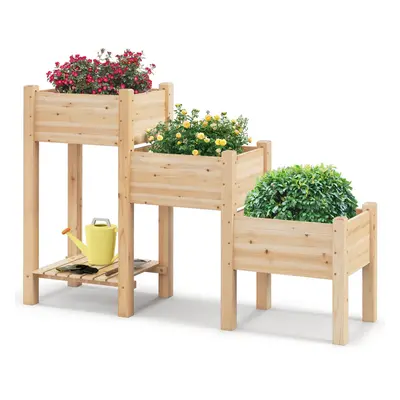 3 Wooden Raised Garden Bed 3-Tier Planter Boxes W/ Drainage Hole