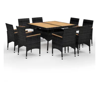 vidaXL Solid Wood and Poly Rattan Garden Dining Set Piece Black Patio Table