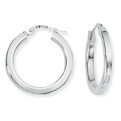 Jewelco London Ladies 9ct White Gold 2mm Gauge Square Tube Round Hoops Earrings - 20mm - ENR0267