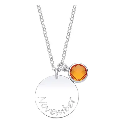 Jewelco London Ladies Sterling Silver Honey Orange Checkerboard Button Cubic Zirconia Birthstone