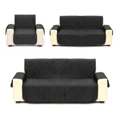 (Black, Three-seat) Waterproof Quilted Sofa Covers for Dogs Anti-Slip Couch Recliner Slipcovers