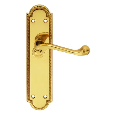 PAIR Reeded Scroll Lever on Shaped Latch Backplate x 49mm Polished Brass