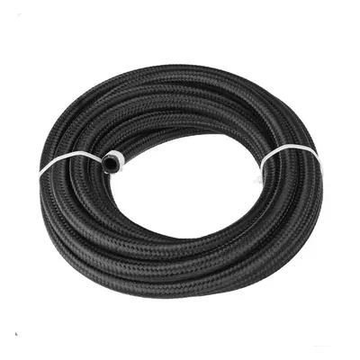 (Black, AN8) 20FT Fuel Hose Oil Gas Line Nylon Stainless Steel Braided Silver Black