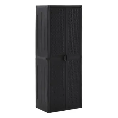 vidaXL Garden Storage Cabinet Black PP Rattan Outdoor Tool Locker Cabinet