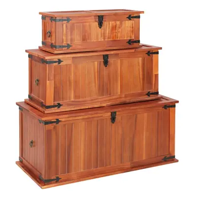 vidaXL 3x Solid Acacia Wood Storage Chests Cabinet Trunk Organiser Box Unit