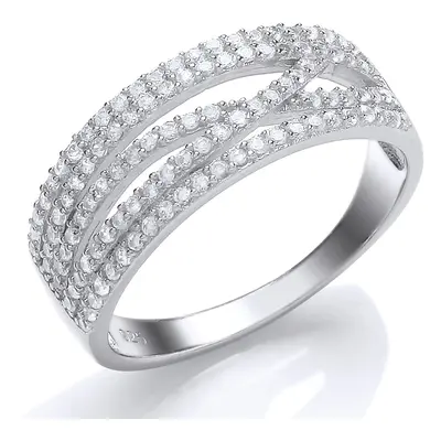 (Q) Jewelco London Ladies Rhodium Plated Sterling Silver Cubic Zirconia Fancy Crossover Eternity