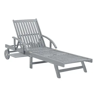 vidaXL Solid Acacia Wood Garden Sun Lounger Grey Day Bed Recliner Lounger