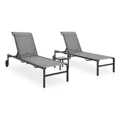 vidaXL Sun Loungers pcs with Table Sunbed Lounge Bed Textilene and Steel