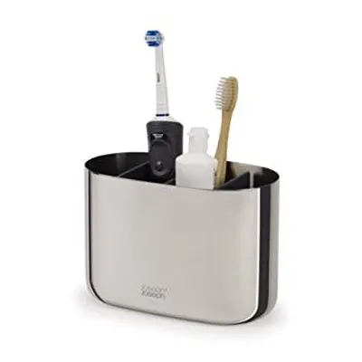 EasyStore - Luxe Stainless-steel Toothbrush Holder Caddy Bathroom Storage, Large- Steel