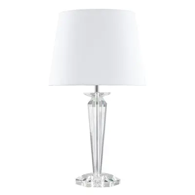 Modern Clear Genuine K9 Crystal Base Table Lamp with a White Tapered Shade