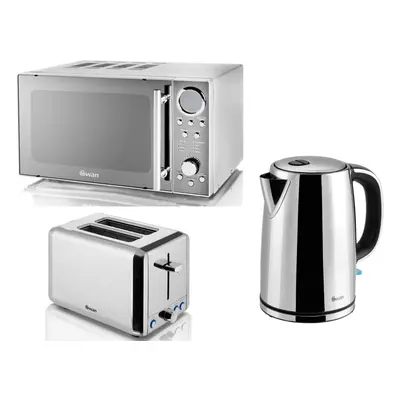 Swan Jug Kettle Slice Toaster & Microwave Polished Stainless Steel