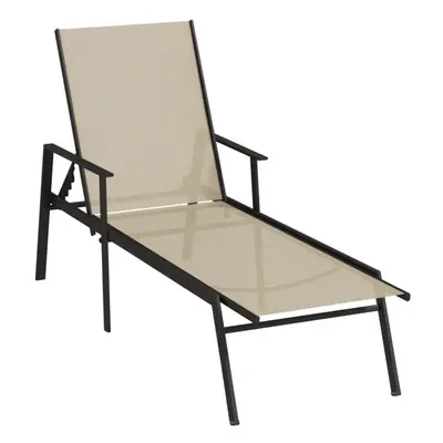 (cream) vidaXL Sun Lounger Garden Sunbed Lounge Bed Day Bed Steel and Textilene Fabric